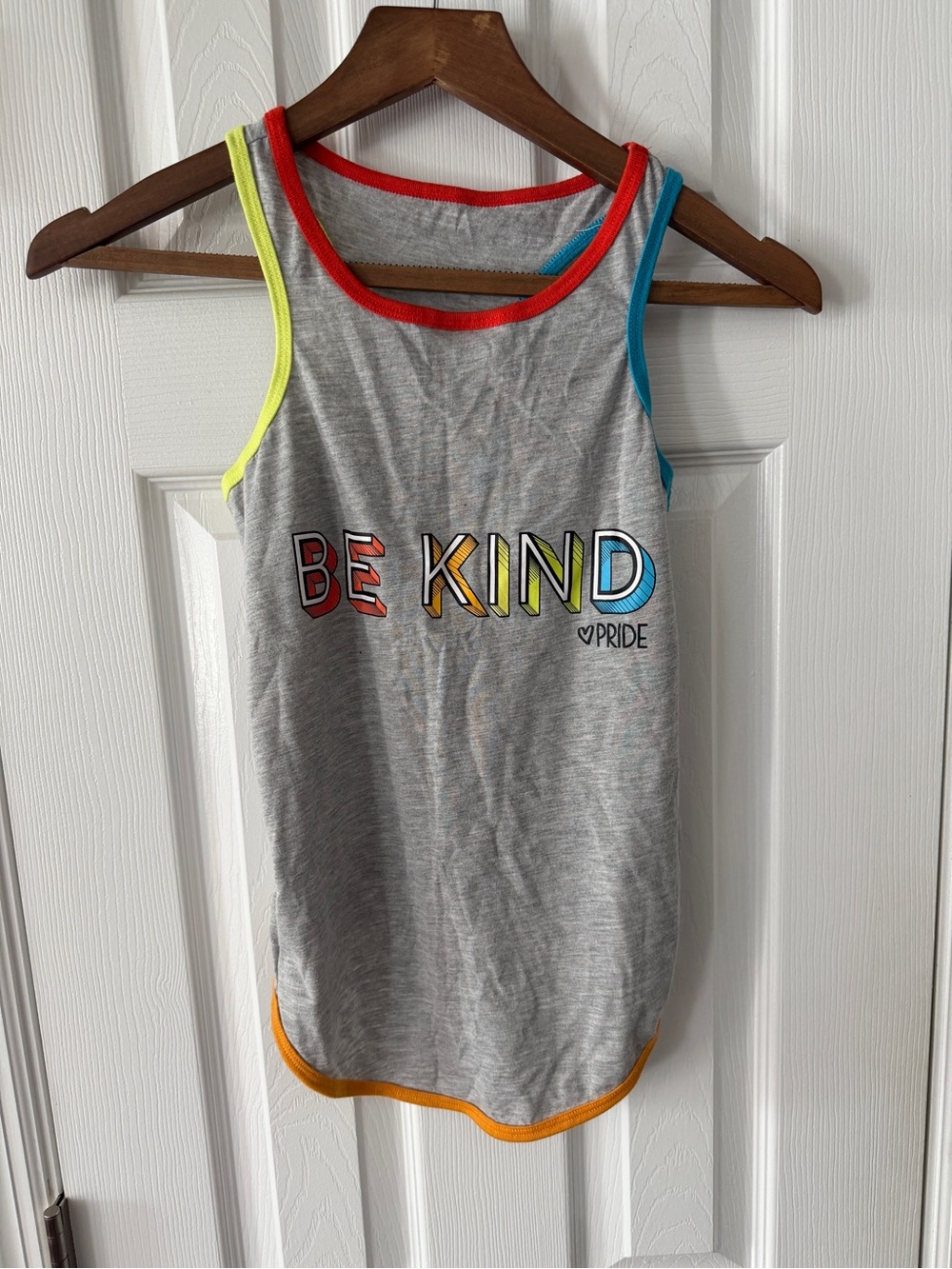 Gray 'Be Kind' Pride Dog Tank with Rainbow Trim